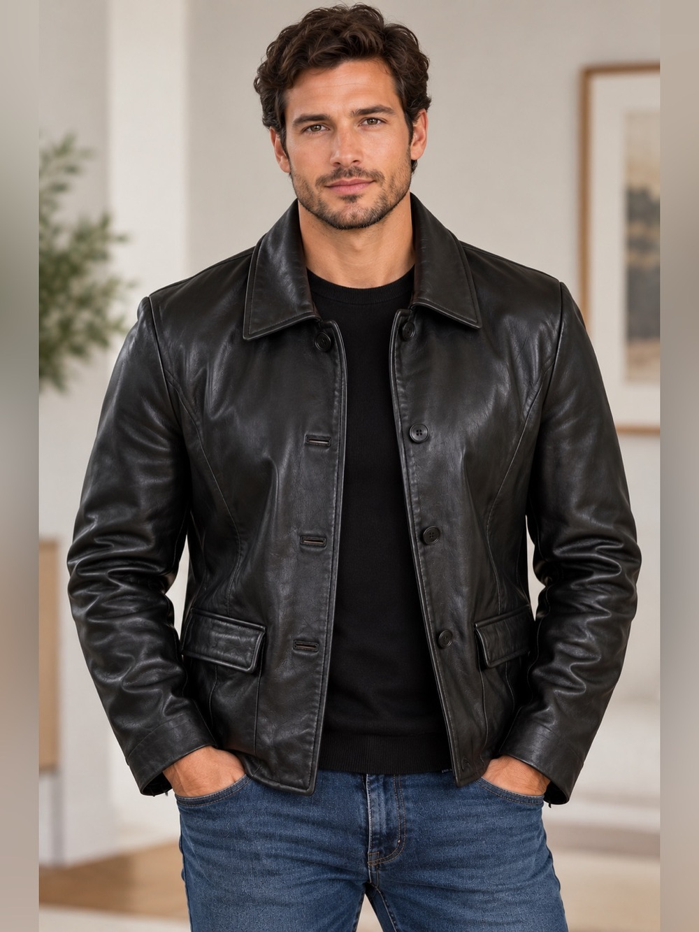 Vintage TREK Black Genuine Leather Jacket – Size XL